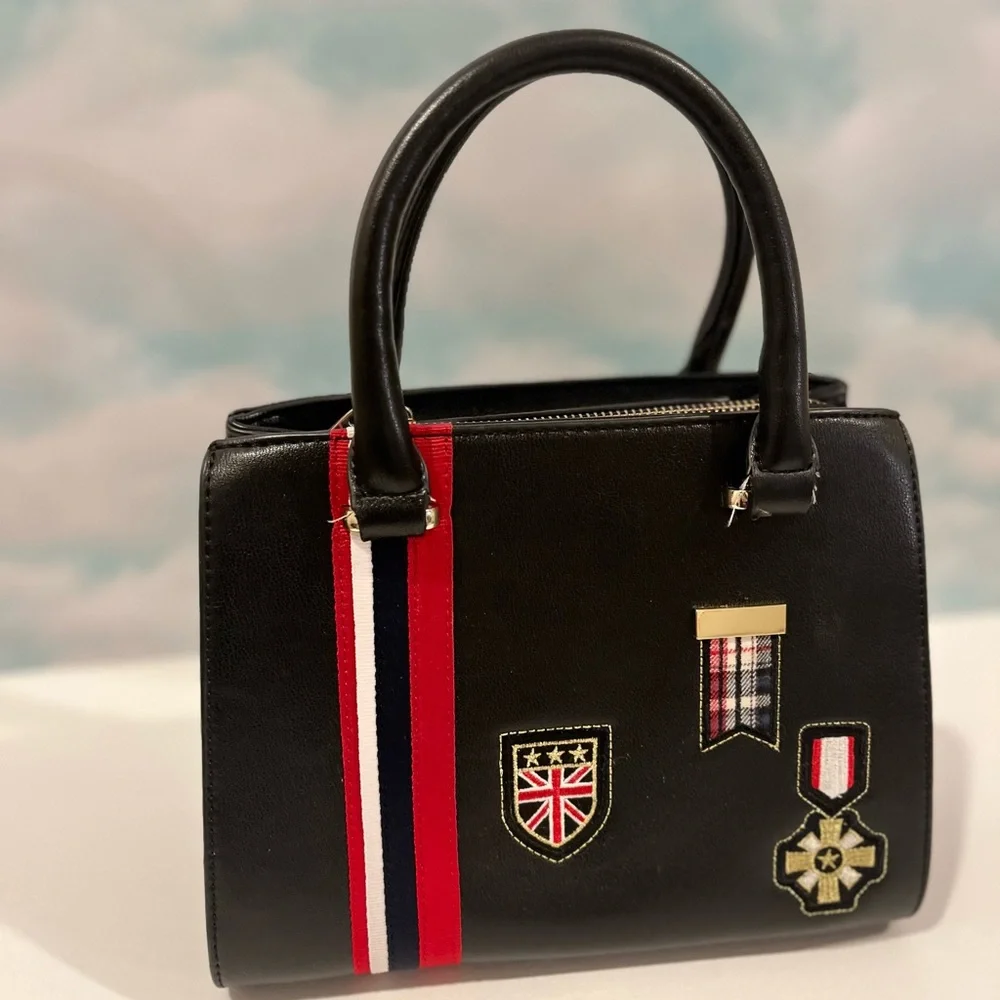 Strawberry‎ Fields Black Satchel Handbag Gold Hardware Shoulder Bag Unique (OBO)